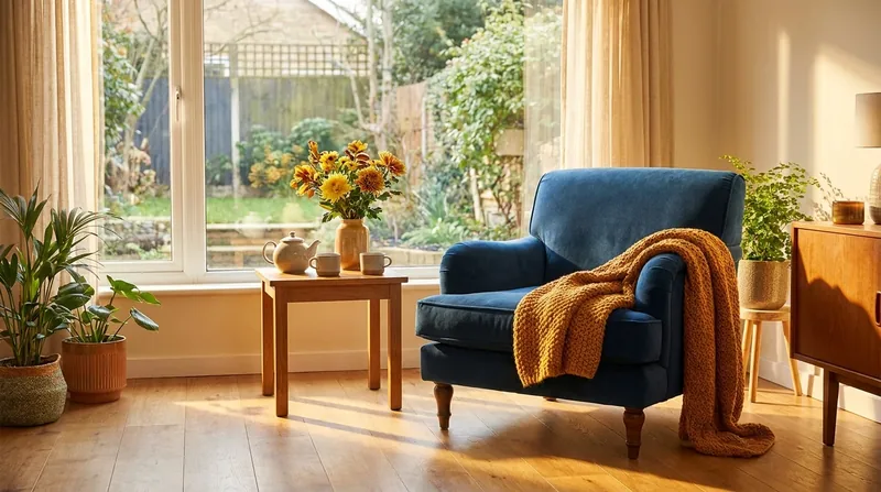 Sunlit living room with an armchair and blanket by a window, How to Start an Assisted Living Facility in Indiana