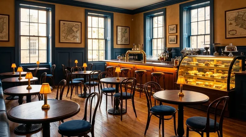 Warm cafe interior with small round tables, How to Start a Restaurant in Indiana