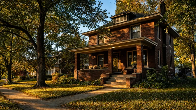 Brick craftsman house on a tree-lined street in golden light, How to Get a Real Estate License in Indiana