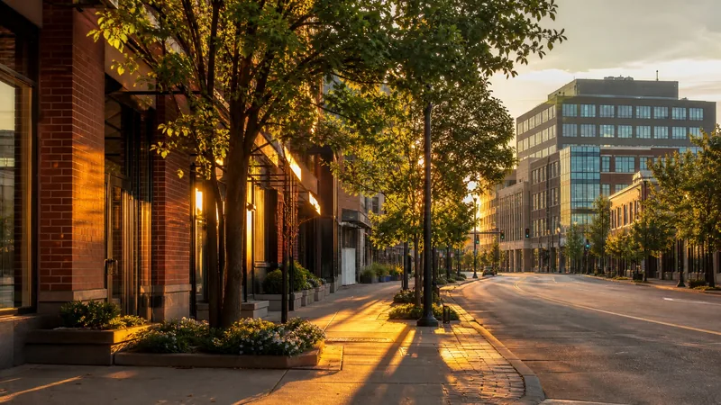 An Indianapolis neighborhood commercial street: low brick storefronts and mid-rise offices, Indianapolis and Marion County Business License